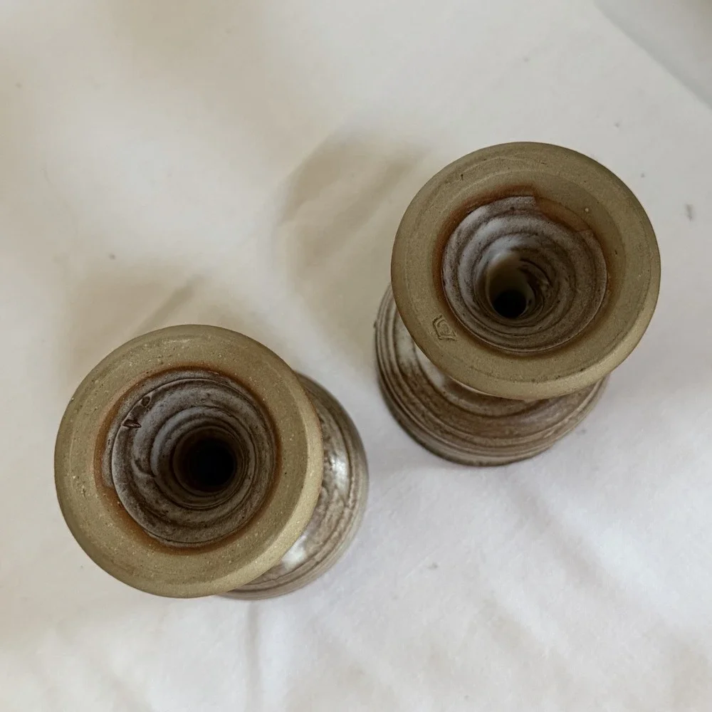 Studio Pottery Handmade Wine Goblet Earthy Muted Tones  Set Of 2 MCM Gift